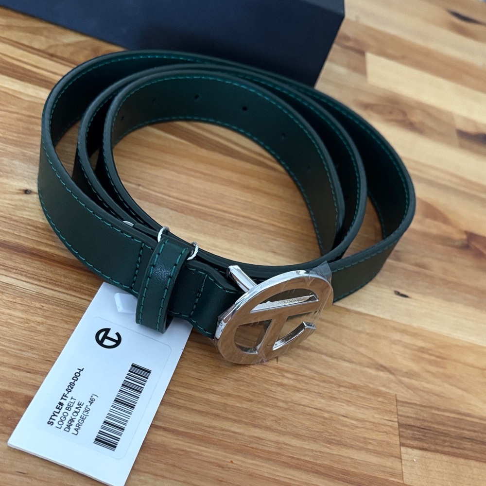 Telfar Dark Green Belt with Silver Logo Buckle